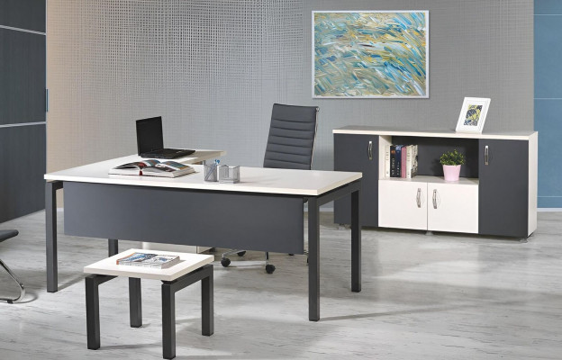 Möbel Büro Arbeitszimmermöbel Eckbürotisch Set 3tlg Holz Grau Tisch