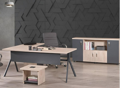 Arbeitstisch Komplettbüro Büromöbel Eckbürotisch 3tlg Holz Set Grau