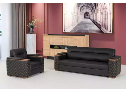 Schwarze Couchgarnitur Dreisitzer Sessel Arbeitszimmer Luxus 2tlg 