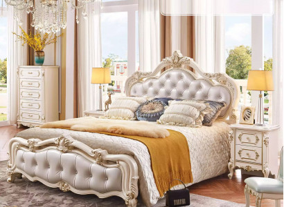 Schlafzimmer Set chesterfield Bett + 2x Nachttische Holz Luxus 3tlg Interieur