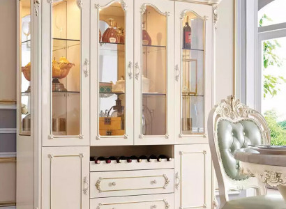 Vitrine Holz klassische Wohnzimmermöbel neue Luxus Interieur perlweiß