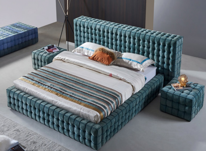 Luxuriöses Türkis Schlafzimmer Bett Designer Doppelbett Holzgestell Neu