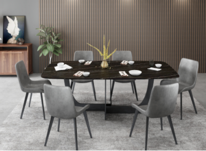 Moderne Esszimmer Garnitur Rechteckiger Esstisch 6x Kunstleder Stühle