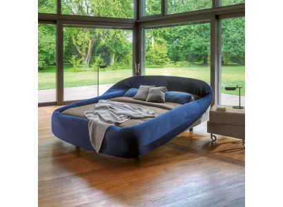 Blaues Halbrundes Doppelbett Designer Betten Schlafzimmer Luxus Möbel