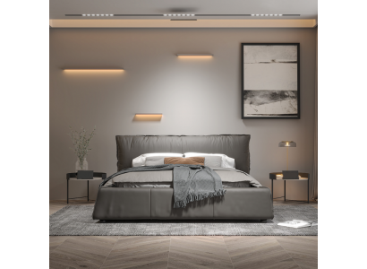 Graues Schlafzimmer Bett Designer Doppelbett Holzgestell Neues Lederbett