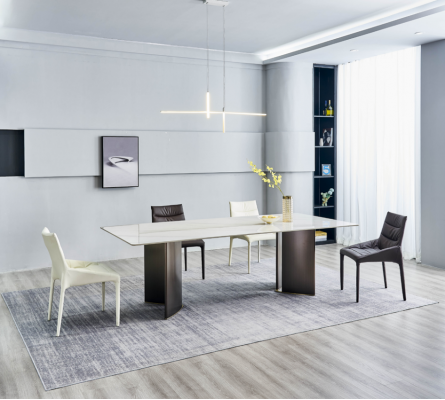 Großes Esszimmer Set Rechteckiger Weißer Esstisch 4x Textilstühle 5tlg