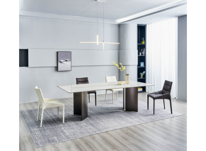 Großes Esszimmer Set Rechteckiger Weißer Esstisch 4x Textilstühle 5tlg