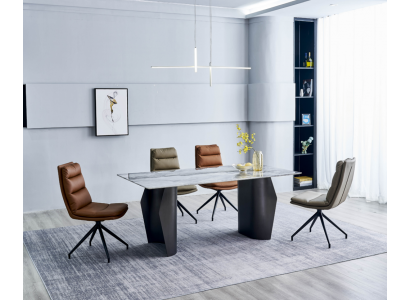 Stilvolle Esszimmer Möbel Grauer Esstisch 4x Kunstleder Stühle Einsitzer