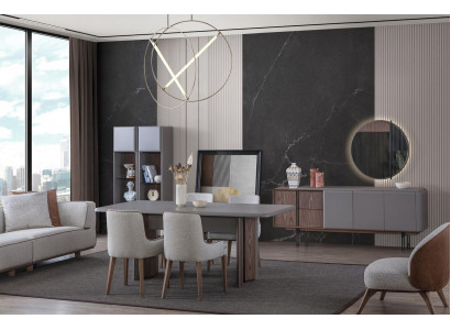 Esszimmer Set Besteht aus Esstisch 4x Stühle und Anrichte mit Spiegel 7tlg.