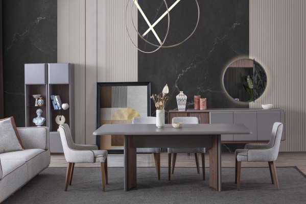 Esszimmer Set Besteht aus Esstisch 4x Stühle und Anrichte mit Spiegel 7tlg.