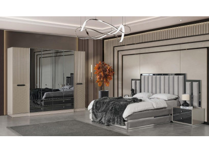 Komplette Schlafzimmer Doppelbett Bett Nachttische 4tlg Grau Schrank