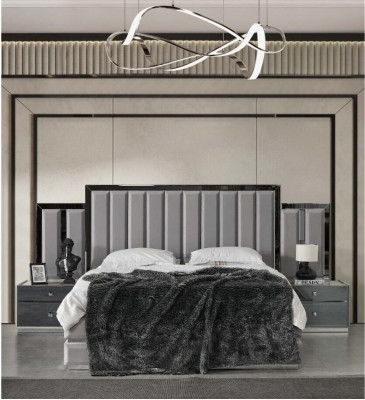 Komplette Schlafzimmer Doppelbett Bett Nachttische 4tlg Grau Schrank