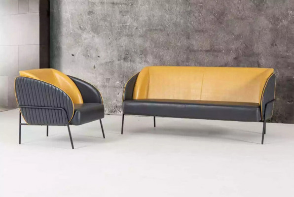 Modern Kunstleder Sofa 3 Sitzer Arbeitzimmer Textil Polster Möbel Design