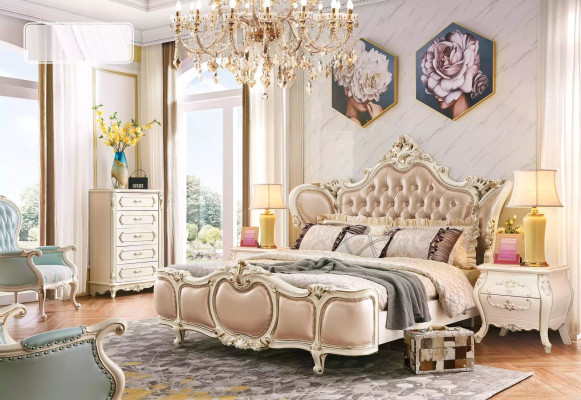 klassische Möbel Schlafzimmer Set Bett 2x Nachttische Kommode Luxus Set 4tlg
