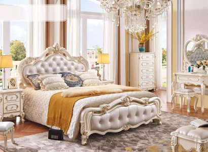 Schlafzimmer Set Bett 2x Nachttische Schminktisch Hocker Kommode 6tlg Luxus