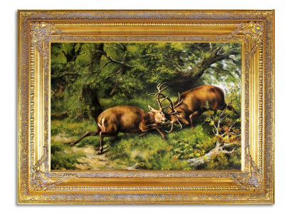 ÖLBILD ÖLGEMÄLDE GEMÄLDE HIRSCHE HIRSCH MIT RAHMEN 90 X 120 CM G95204
