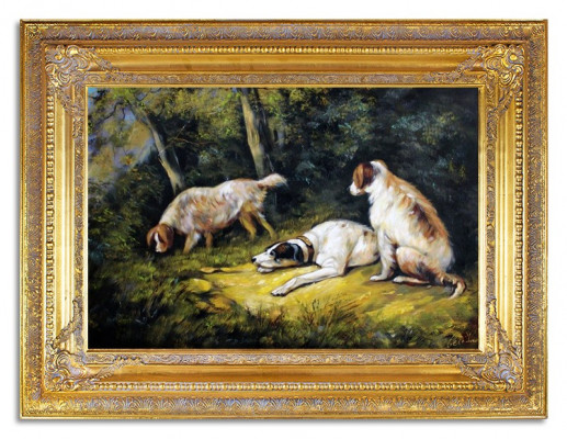 ÖLBILD ÖLGEMÄLDE HUNDE JAGDHUND GEMÄLDE MIT RAHMEN 90 X 120 CM Ölbilder G95205