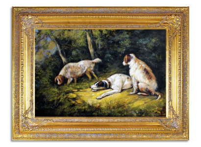 ÖLBILD ÖLGEMÄLDE HUNDE JAGDHUND GEMÄLDE MIT RAHMEN 90 X 120 CM Ölbilder G95205
