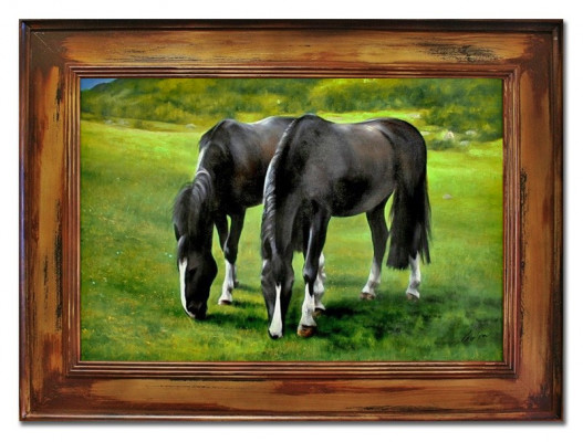 ÖLBILD ÖLGEMÄLDE PFERD PFERDE GEMÄLDE MIT RAHMEN 86 X 116 CM G15530