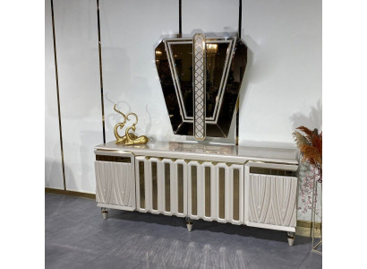Sideboard Spiegel Esszimmer Design Luxus Möbel Lowboard Beige Kommode 2tlg