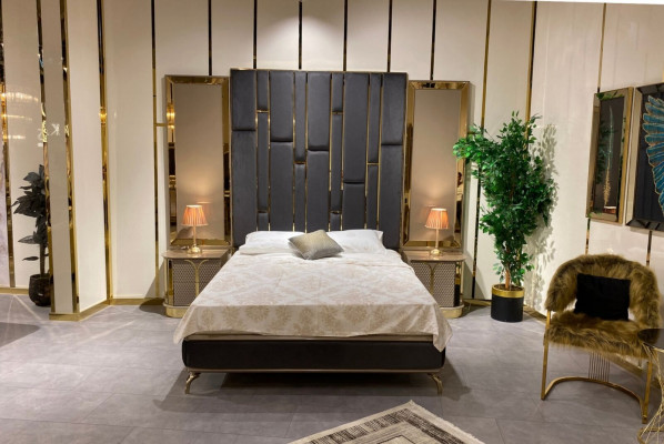 Schlafzimmer Set Bett 2x Nachttische luxuriös 3tlg Komplett Sets Betten