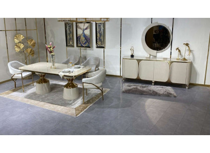 Luxus Esszimmer Set Esstisch Essgruppe + 6x Stühle Anrichte und Spiegel 9 tlg