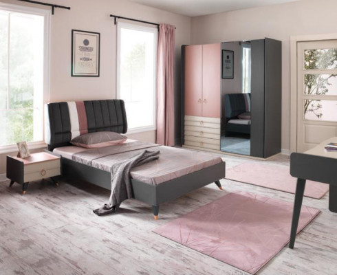 Schlafzimmer 6tlg Bett Nachttisch Kleiderschrank Kommode Spiegel Schreibtisch