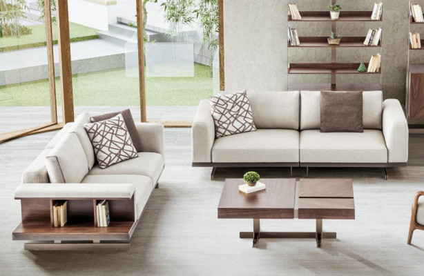 Beige-Braune Sofagarnitur Luxuriöse Couchen Polstermöbel Set Sofas 3+2 Sitzer 
