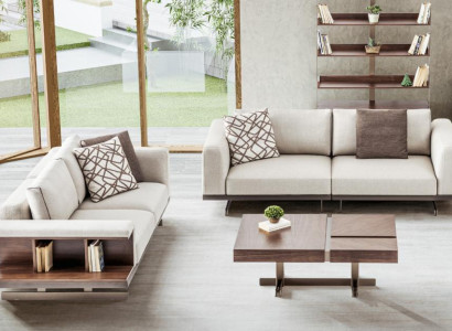 Beige-Braune Sofagarnitur Luxuriöse Couchen Polstermöbel Set Sofas 3+2 Sitzer 