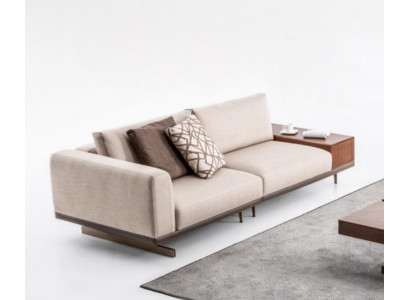 Dreisitzer Sofa 3 Sitzer Stoff Sofas Grau Modern Tisch Wohnzimmer Couch