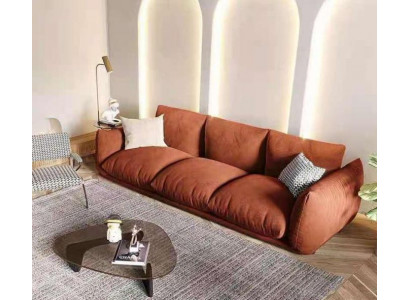 Sofa 3 Sitzer Textil Holz Modern Braun Sofa Polster Couch Luxus Neu Sofa