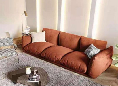 Sofa 3 Sitzer Textil Holz Modern Braun Sofa Polster Couch Luxus Neu Sofa