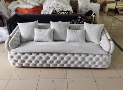 luxuriöse Designer Grau 3-Sitzer Luxus Chesterfield Stoffsofa Modern neu