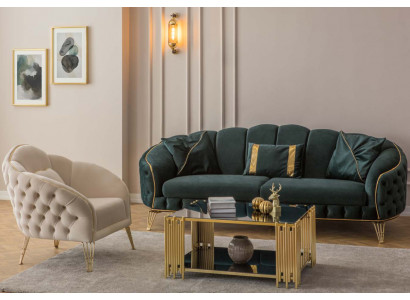 Modern Wohnzimmer Set Sofa 3 Sitzer Sessel Textil Sessel Wohnzimmer Neu