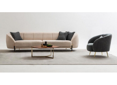 Modern Sessel Polster Sofa 3 Sitzer Beige Hochwertig Sofas Design Textil neu