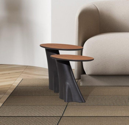 2x Beistelltische mit Holzplatte in Schwarz Farbe Moder Wohnzimmer