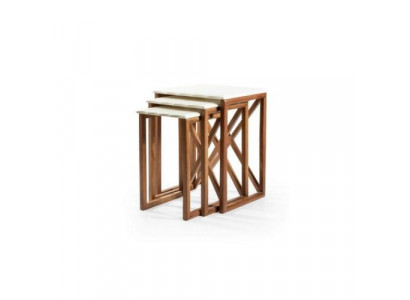Weiße Couchtisch-Garnitur 3x Quadratische Holztische Wohnzimmer Möbel