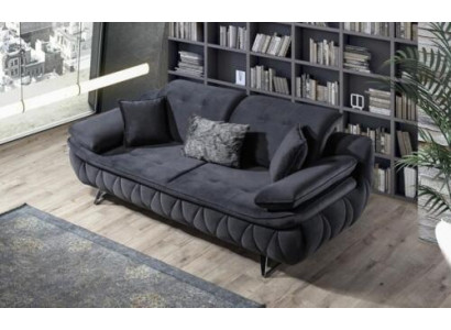Schwarz 3-Sitzer Wohnzimmer Stoffsofa Modern Deisgn mit Kissen Textil