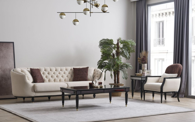 Weißes Wohnzimmer Set Sofagarnitur 3+3+1 Couchtisch Beistelltisch 5tlg