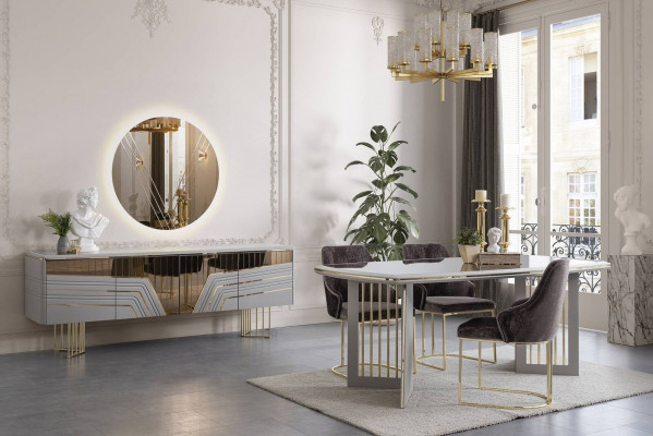 Essgruppe Moderne Esszimmer Garnitur Esstisch 4x Stühle Sideboard Set