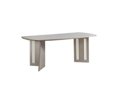 Beiger Esstisch Moderne Holzmöbel Halbovaltisch Designer Esszimmertisch