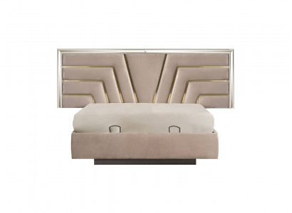 Beiges Schlafzimmer Doppelbett Stabiles Holzgestell Designer Polster Bett