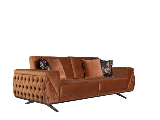 Brauner Textil Dreisitzer Chesterfield 3-Sitzer Wohnzimmer Polster Couch