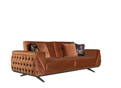 Brauner Textil Dreisitzer Chesterfield 3-Sitzer Wohnzimmer Polster Couch