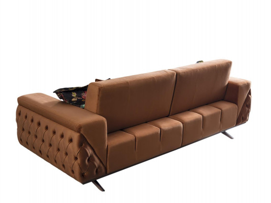 Brauner Textil Dreisitzer Chesterfield 3-Sitzer Wohnzimmer Polster Couch