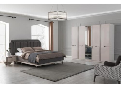 Moderner Schlafzimmer Set Doppelbett Nachttisch Kleiderschrank Luxus
