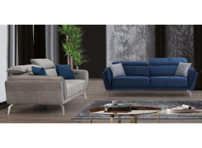 Designer Polster Couchgarnitur Blau-Graue Stoffsofas Luxus 2x 3-Sitzer