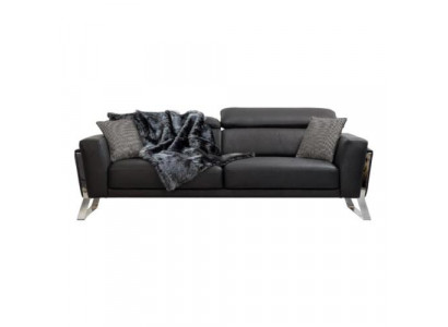 Schwarzer Wohnzimmer Dreisitzer Designer Sofa Luxus Leder 3-Sitzer Möbel