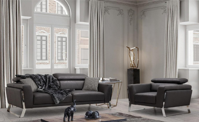 Schwarzer Wohnzimmer Dreisitzer Designer Sofa Luxus Leder 3-Sitzer Möbel