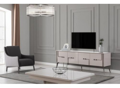 Beiger TV-Schrank Designer Couchtisch Luxus Wohnzimmer Möbel Holz 2tlg